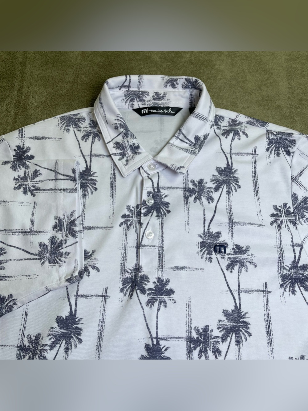 Travis Mathew Men's Large White Palm Tree Polo Golf Shirt L